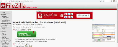 Screenshot of the FileZilla website with a large Download button.