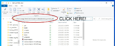 File Explorer with the path at the top circled and labeled 'Click Here'.