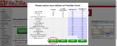 FileZilla download options with the left option circled in red.