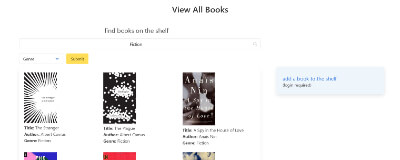 The Book Shelf books search page displaying Fiction books via the Genre search filter.