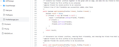 Java code posted on GitHub that adds / removes friendships between profiles in a graph.