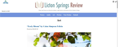 The completed LSR website, showing the Art page, which displays floral artwork titled Early Bloom by a student.