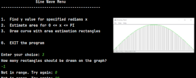 A menu in the console showing results and asking for a new menu selection.
