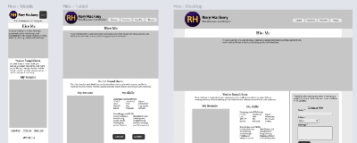 Grayscale Figma design for this site in mobile, tablet, and desktop mode.