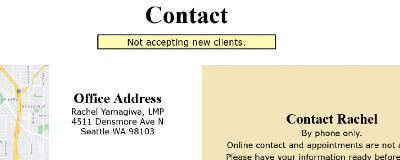 A message is displayed on the contact page to screen new clients in order to save Rachel time and labor.