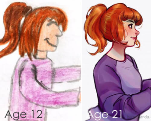 The same drawing, 9 years apart